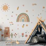 Adesivo de Parede Infantil Ursinho Aquarela com Sol e Flores