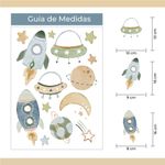 Kit Adesivos de Parede Infantil Espaço Aquarela: Naves e Planetas