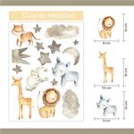 Kit Adesivos de Parede Safari Aquarela - Animais e Céu Estrelado