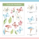 Kit Adesivos de Parede Jardim Encantado Aquarela - Flores e Borboletas