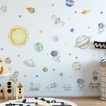 Adesivo de Parede Infantil Sistema Solar e Foguetes Aquarela