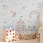Adesivo de Parede Infantil Reino Mágico Unicórnios e Castelo Aquarela