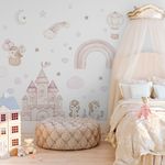 Adesivo de Parede Infantil Reino Mágico Unicórnios e Castelo Aquarela