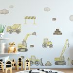 Adesivo de Parede Infantil Canteiro de Obras: Tratores e Caminhões