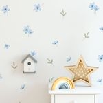 Kit Adesivos de Parede Infantil Jardim Encantado Flores Azuis