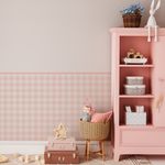 Papel de Parede Adesivo Infantil Xadrez Rosa Meia Parede Moderno