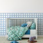 Papel de Parede Adesivo Infantil Xadrez Aquarela Azul Meia Parede