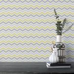 Papel de Parede Adesivo Chevron Cinza e Verde - Amarelo Limão