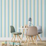 Papel de Parede Listras Amarelo e Tons de Azul