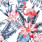 Papel de Parede Tropical Folhas Flores Flamingo