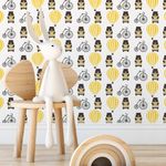 Papel de Parede Infantil Ursinho Balão Bicicleta Amarelo