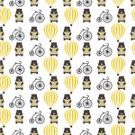 Papel de Parede Infantil Ursinho Balão Bicicleta Amarelo