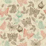 Papel de Parede Folhas Borboletas Vintage