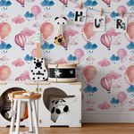 Papel de Parede Infantil Balões Rosa em Aquarela