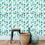 Papel de Parede Triângulos Abstratos (Tons de Verde e Azul)