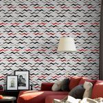 Papel de Parede Pincelado Chevron (Preto e Vermelho)