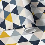 Papel de Parede Abstrato Triângulos (Azul e Amarelo)