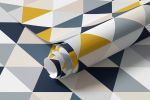 Papel de Parede Abstrato Triângulos (Azul e Amarelo)