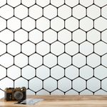 Papel de Parede Preto e Branco Hexágonos 