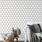 Papel de Parede Preto e Branco Hexágonos 
