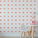 Papel de Parede Infantil Corações e Borboletas 