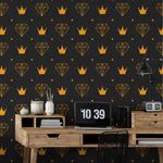 Papel de Parede Diamante e Coroa (Preto e Amarelo)