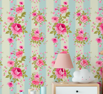 Papel de Parede Rosas com Listras