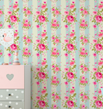Papel de Parede Rosas com Listras