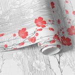 Papel de Parede Floral Vermelho Abstrato 