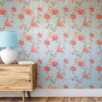 Papel de Parede Flores Retrô (Fundo Azul)