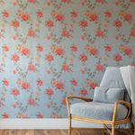 Papel de Parede Flores Retrô (Fundo Azul)