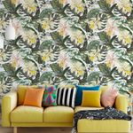 Papel de Parede Tropical Flores e Folhas 