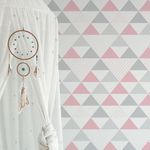 Papel de Parede Triângulos Rosa e Cinza (Grande)