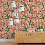 Papel de Parede Flamingos e Folhas 