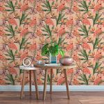 Papel de Parede Flamingos e Folhas 