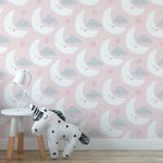 Papel de Parede Infantil Nuvens e Lua (Rosa)