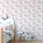 Papel de Parede Infantil Nuvens e Lua (Rosa)
