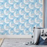 Papel de Parede Infantil Nuvens e Lua (Azul)