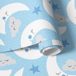 Papel de Parede Infantil Nuvens e Lua (Azul)