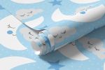 Papel de Parede Infantil Nuvens e Lua (Azul)