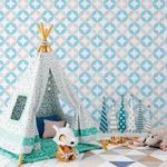 Papel de Parede Infantil Círculos Abstratos (Azul e Cinza)