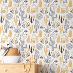 Papel de Parede Cactos Variados Infantil (Amarelo)