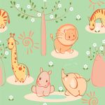 Papel de Parede Infantil Animais Safari (Verde)