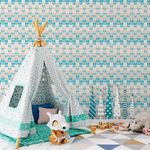 Papel de Parede Setas Cinzas e Azul 