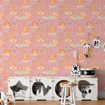 Papel de Parede Infantil Animais Safari (Rosa)