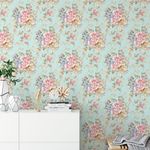 Papel de Parede Azul Turquesa com Flores 