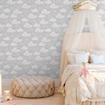 Papel de Parede Infantil Nuvens Brancas com Rosa