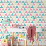 Papel de Parede Triângulos Rosa, Azul e Amarelo