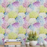Papel de Parede Hortênsias Floral Colorido 