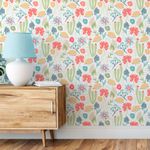 Papel de Parede Cactos e Flores Coloridos